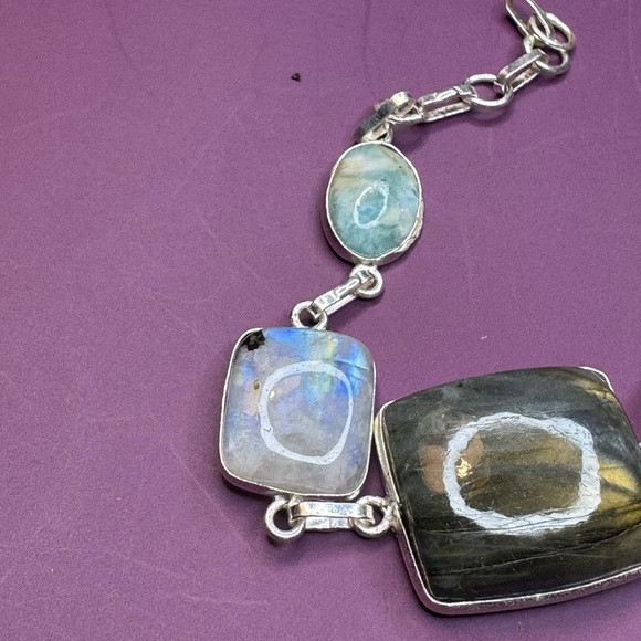 Classic Fiery Labradorite Rainbow Moonstone Gemstone Bracelet 7.5" - Picture 5 of 6